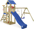 Wickey Aire de Jeux MultiFlyer Light, portique en Bois avec balan?oire et Toboggan Bleu, Tour d'escalade pour Enfants avec bac ¨¤ Sable