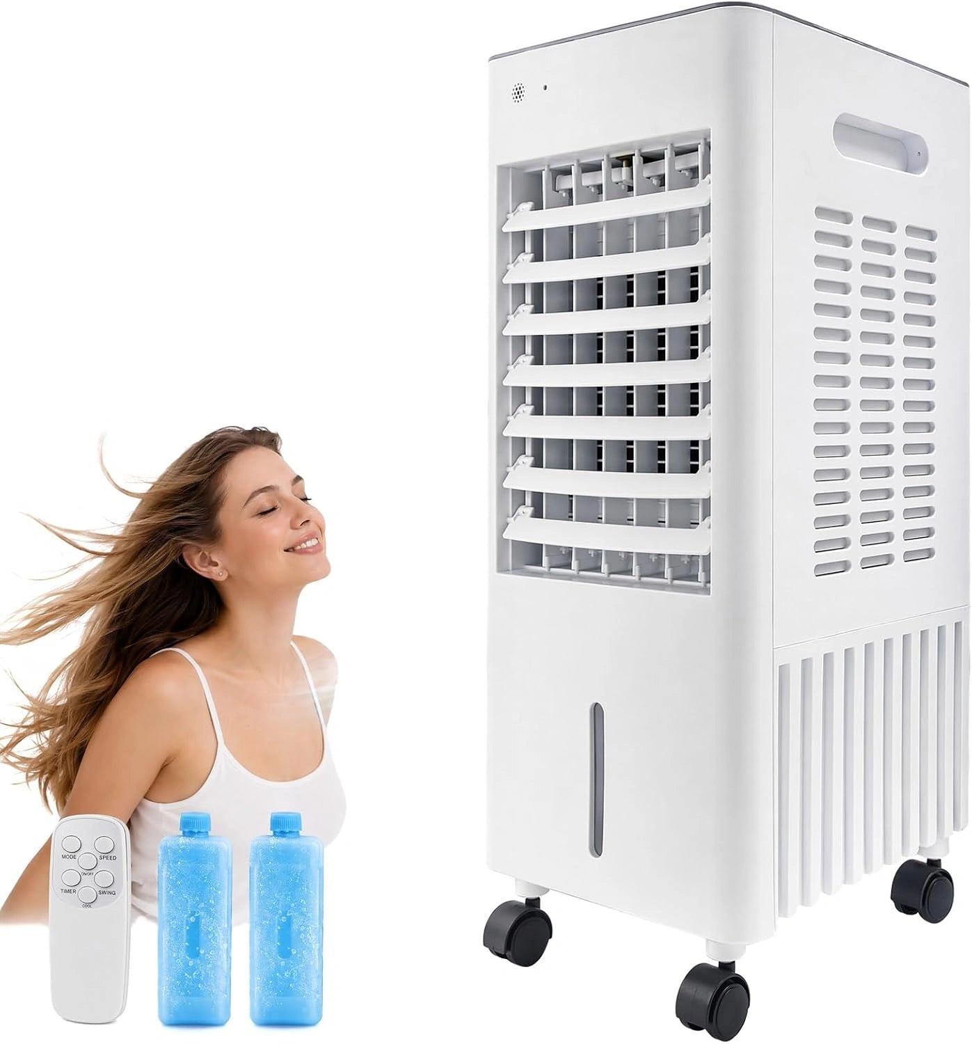Rafra?chisseur d'air Silencieux pour Chambre, Climatiseur Mobile 4 en 1, R¨¦servoir 12 L, 2 Pains de Glace, Mode Nuit, Humidificateur d'air