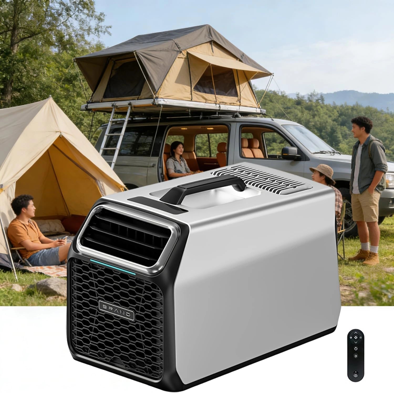 climatiseur Portable Camping 3500 BTU pour Tente et Petits espaces (3¨C5 m2), avec minuterie et t¨¦l¨¦commande argent¨¦