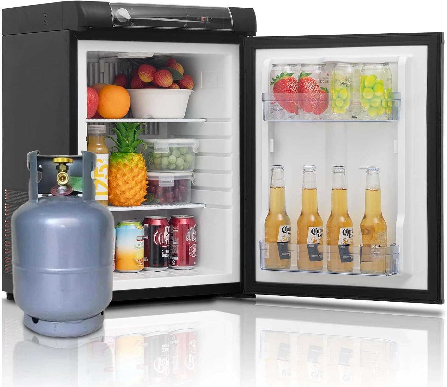 Smad Frigo Trimixte 12 V 220 V Gaz, Noir, 60 L, Frigo Camping Gaz, R¨¦frig¨¦rateur Silencieux pour Caravane Camping-car Fourgon Van Mobile-home Chalet