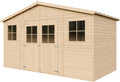 Abri de Jardin en Bois Naturel - Stockage ext¨¦rieur avec fen¨ºtres- H246x418x220 cm/8 m2 Hangar en Bois Naturel - Atelier Rangement Outils