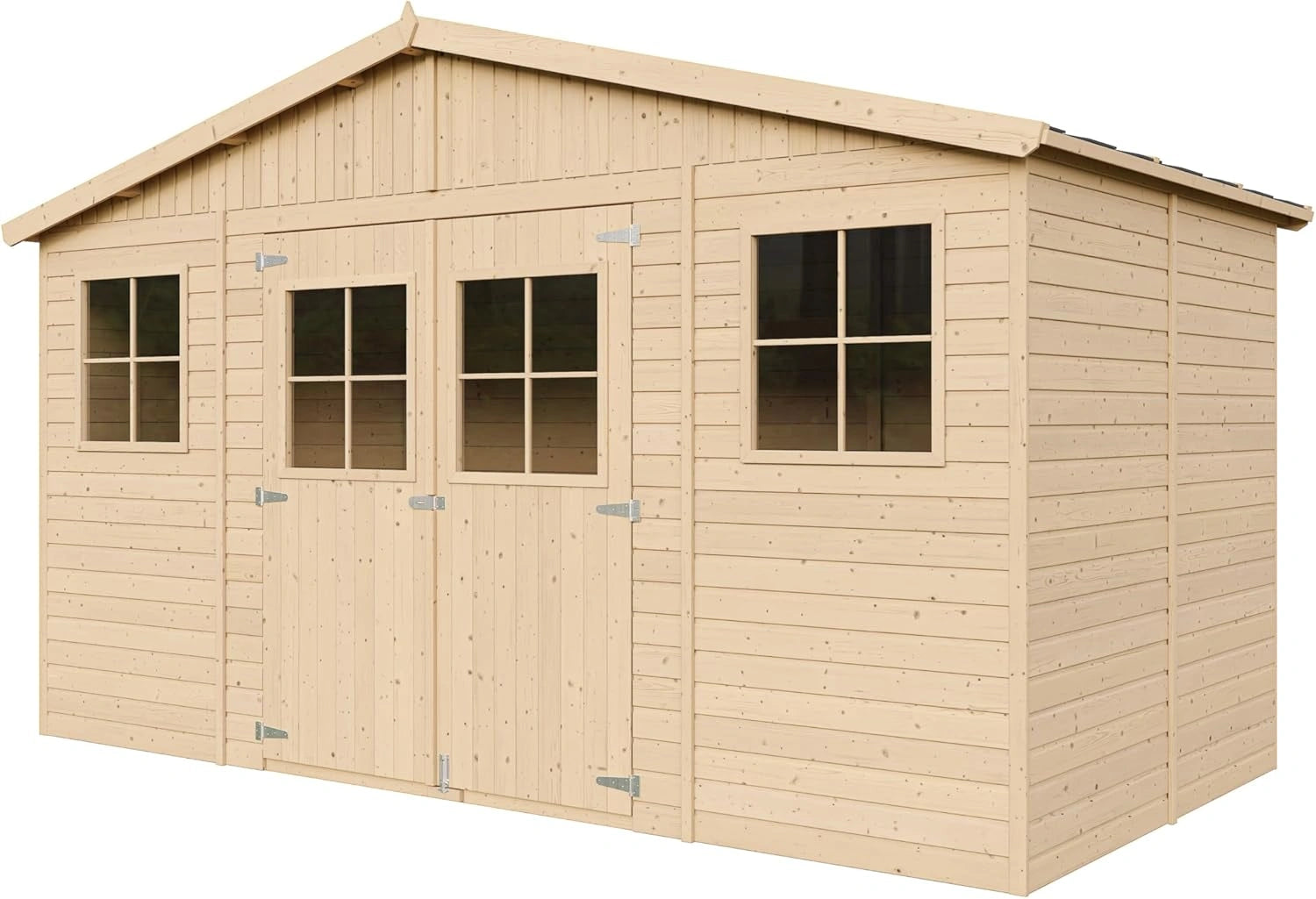 Abri de Jardin en Bois Naturel - Stockage ext¨¦rieur avec fen¨ºtres- H246x418x220 cm/8 m2 Hangar en Bois Naturel - Atelier Rangement Outils