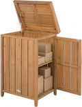 COSTWAY Coffre de Rangement Ext¨¦rieur en Bois d'Acacia, Couvercle Ouvrant ¨¦tag¨¨re Amovible, Cache Poubelle Bo?te de Livraison, pour Porche Cour