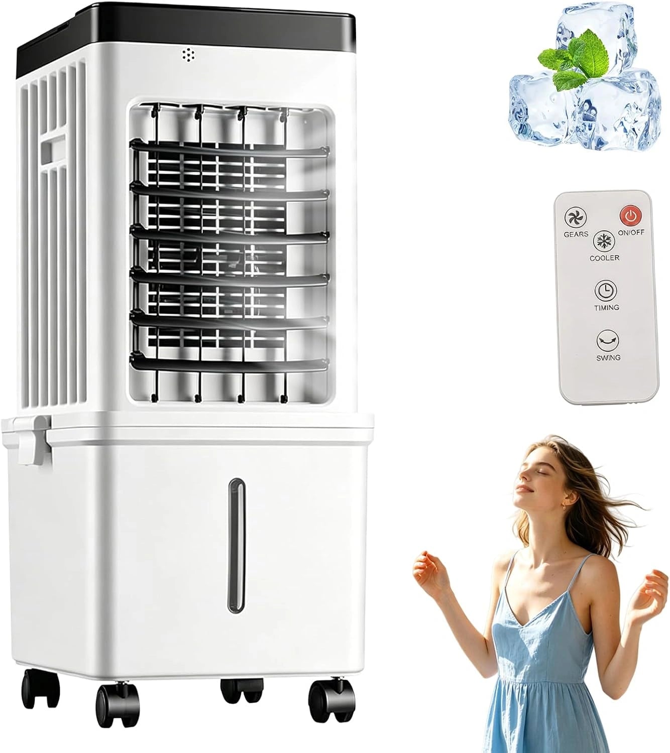 Rafra?chisseur d'Air ¨¦vaporatif 3 en 1, Ventilateur Refroidisseur avec Humidificateur R¨¦servoir 15 L, 3 Vitesses 3 Modes Oscillation 120¡ã