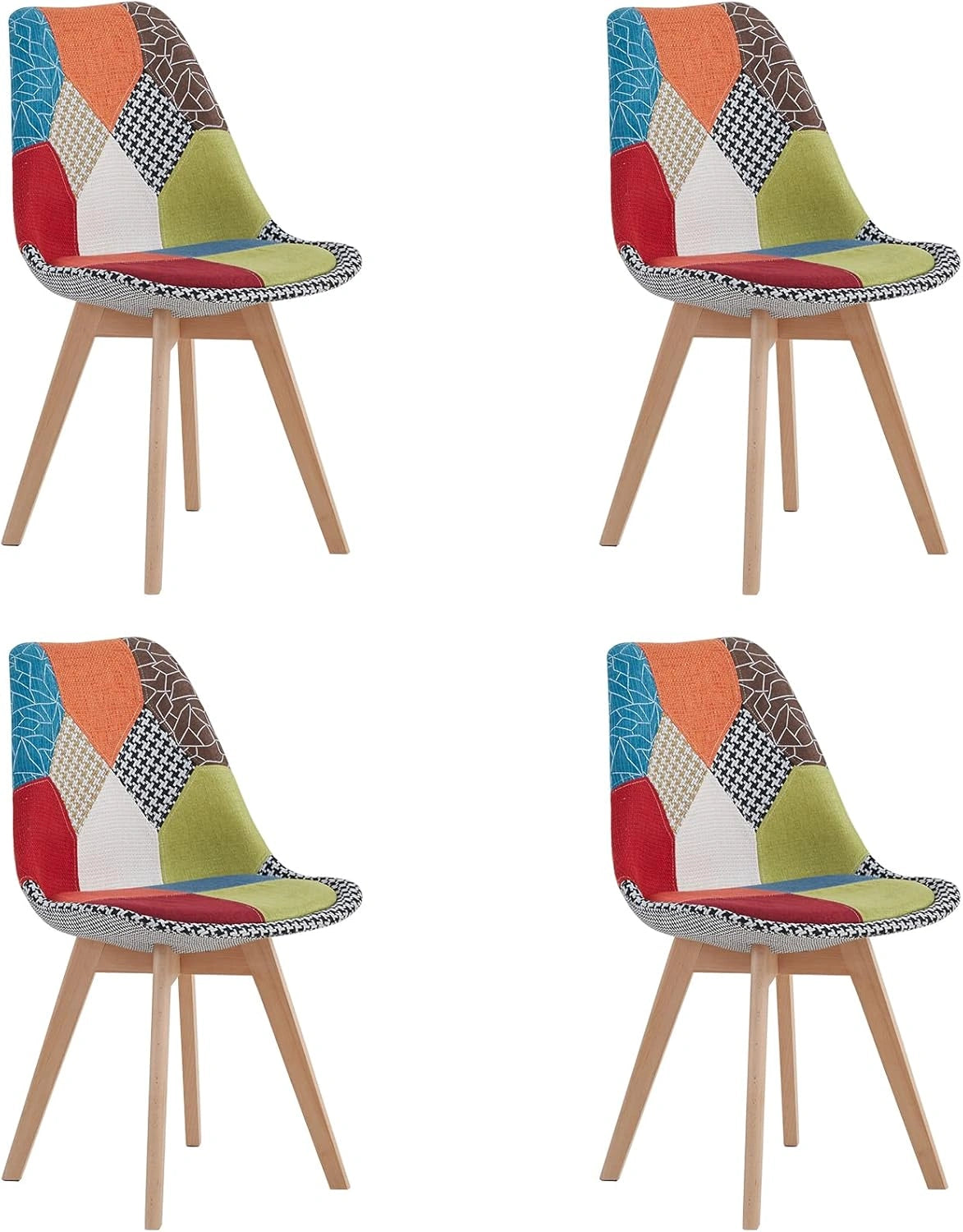 Lot de 4 Chaises de Salle ¨¤ Manger en Patchwork Modernes avec Assise Rembourr¨¦e et Pieds en Bois Id¨¦al pour Salle ¨¤ Manger, etc. (Rouges), Salon