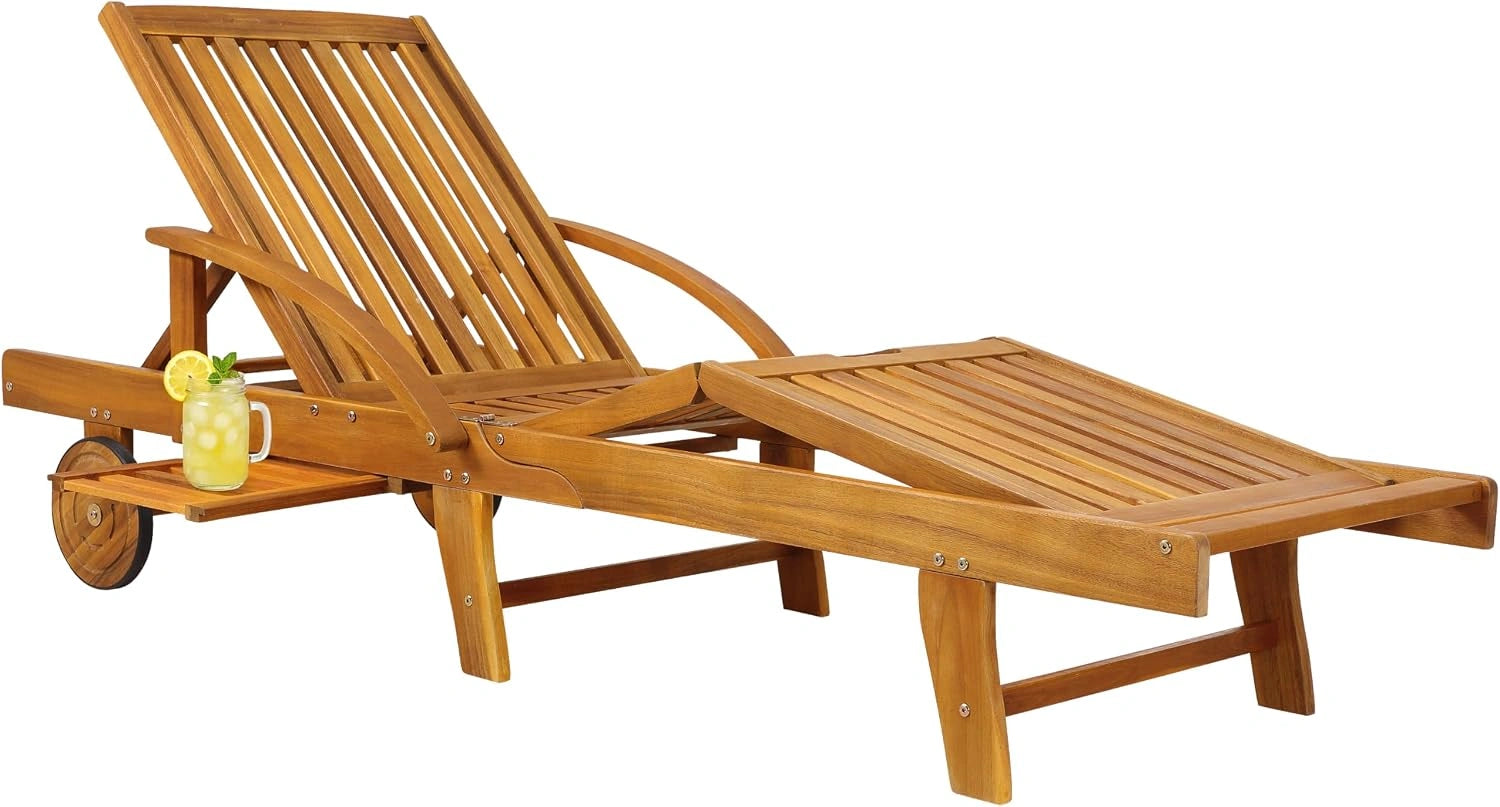 Casaria Chaise Longue en Bois avec Roues Jardin, Chaise Pliante Avec Roues Type Transat Bain De Soleil Chaise Bois, chaleureux robuste grace au bois