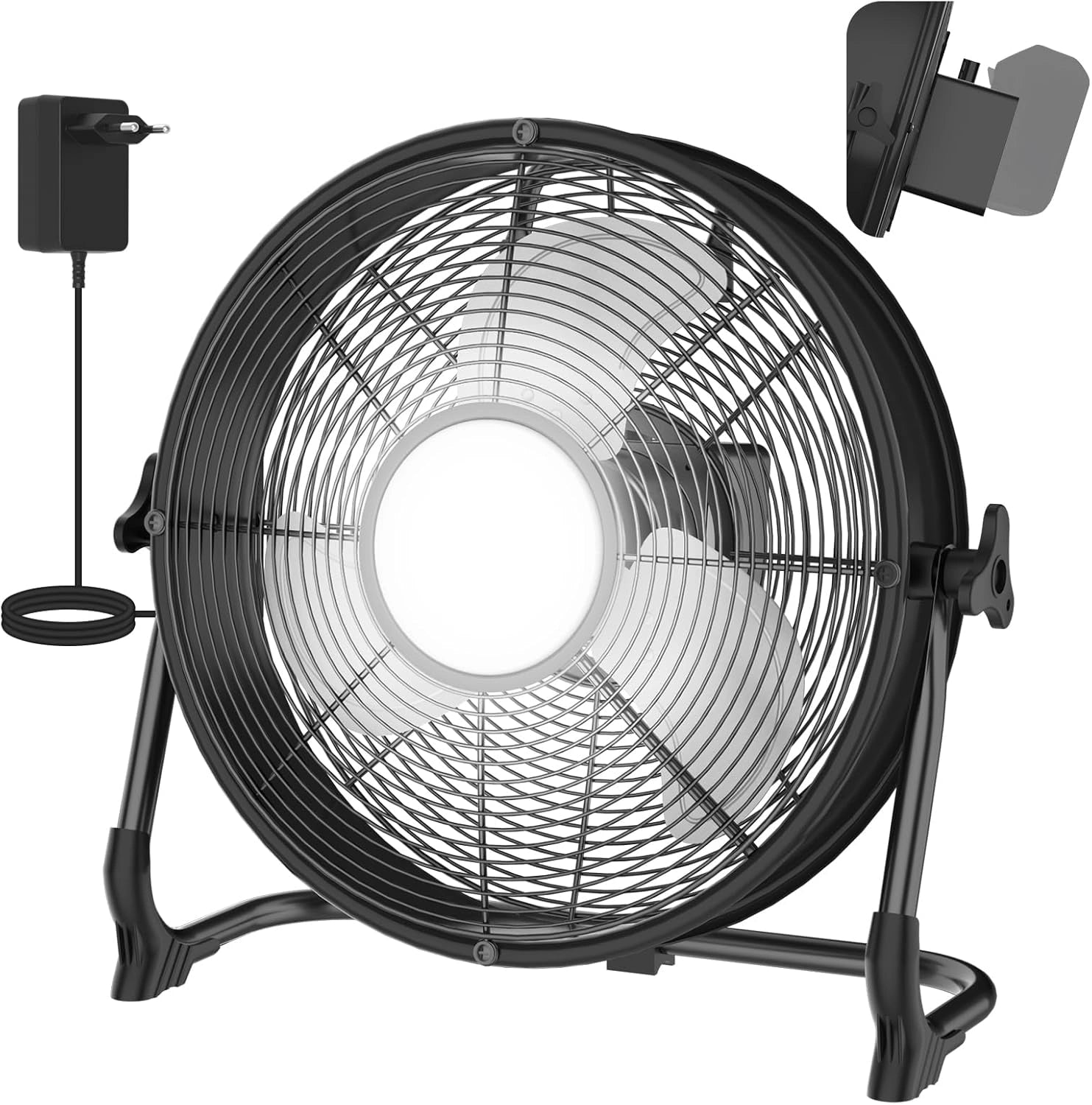 T-SUN Ventilateur de sol de 30,5 cm compatible avec batterie ma-kita 18 V, ventilateur industriel portable haute vitesse avec adaptateur CA
