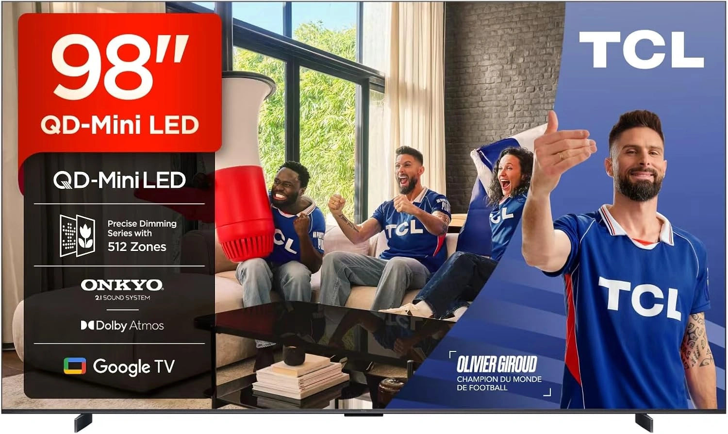 TCL 98Q6C QD-Mini LED TV, 4K HDR Premium 1000nits, syst¨¨me Audio Onkyo 2.1, Motion Clarity Pro 144Hz, Panneau HVA Mat, Game Master)