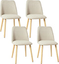 Lot de 4 Chaises de Salle ¨¤ Manger avec Pieds en Bois, Beige, Chaise Fauteuil en Lin, Cuisine et Bureau, Chaise Rembourr¨¦e pour Salon