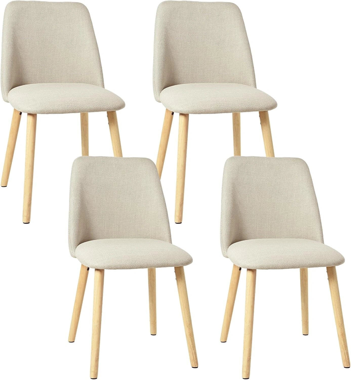 Lot de 4 Chaises de Salle ¨¤ Manger avec Pieds en Bois, Beige, Chaise Fauteuil en Lin, Cuisine et Bureau, Chaise Rembourr¨¦e pour Salon