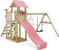 Wickey Aire de Jeux MultiFlyer Light, Rose Pastel, Portique en Bois avec Balan?oire et Toboggan, Tour d'escalade pour Enfants avec Bac ¨¤ Sable