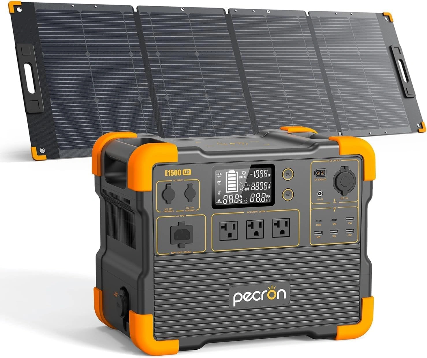 PECRON E1500LFP 2200 W G¨¦n¨¦rateur solaire - Station d'alimentation portable 1536Wh (extensible jusqu'¨¤ 7680Wh) avec batterie LiFePO4 4400 W
