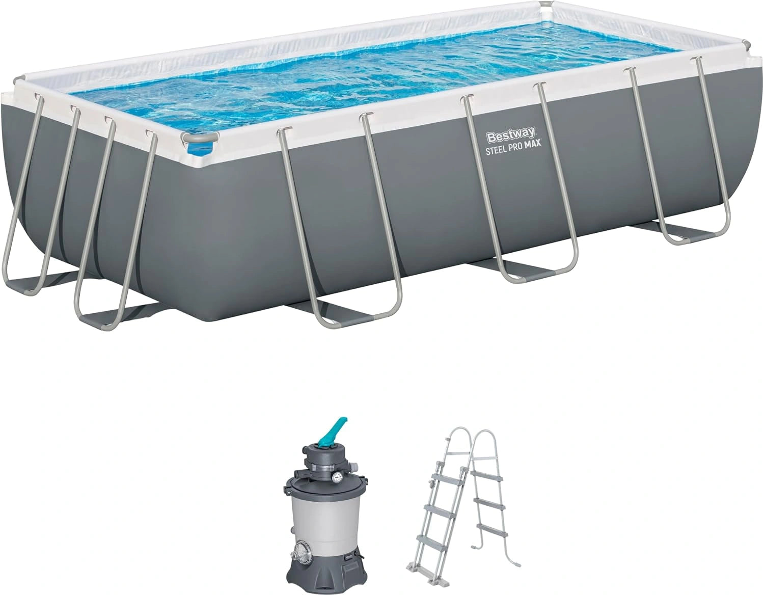 Bestway Steel Pro Max Kit Piscine Hors Sol - 404 cm x 201 cm x 100 cm - Gris, pompe, 478 L, 028 L
