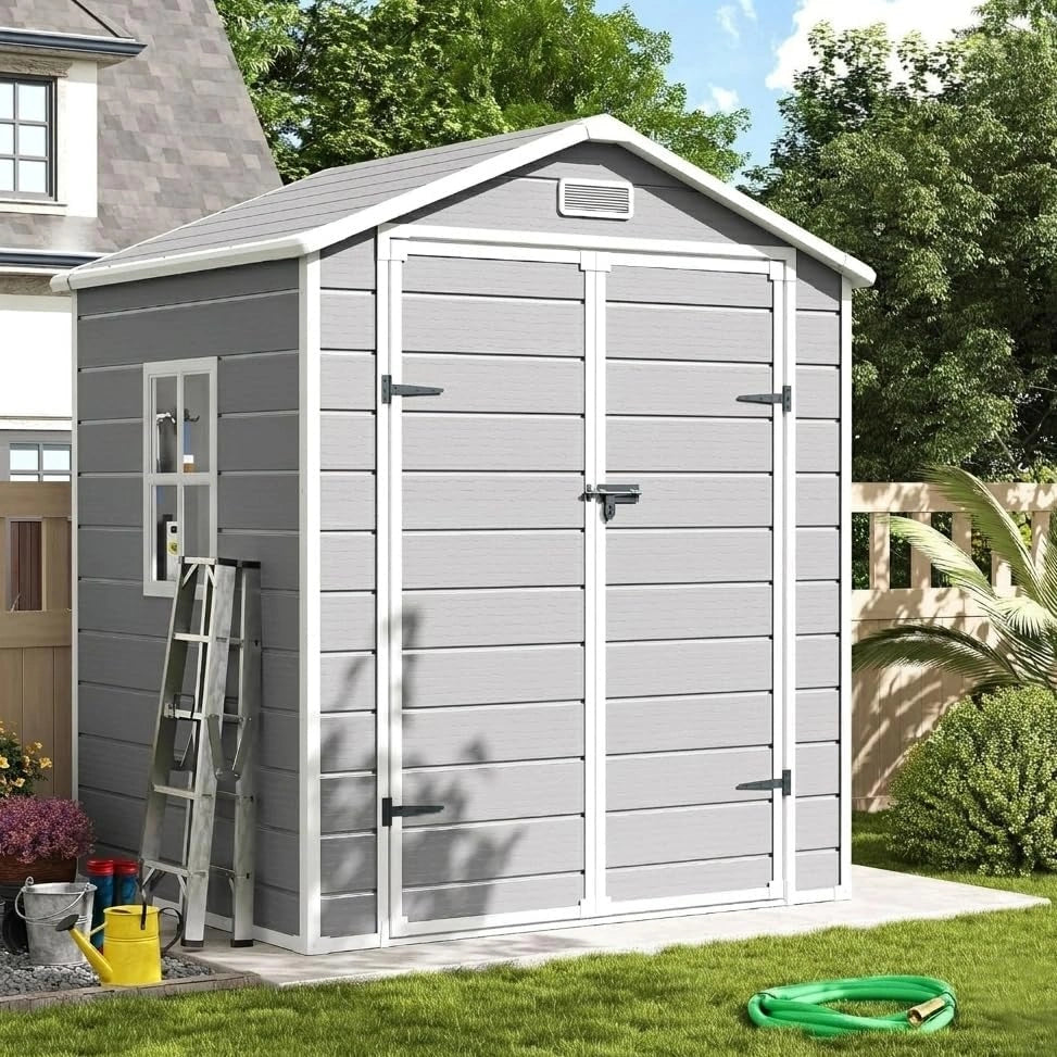UDPATIO Abri de Jardin en R¨¦sine 12 mm 184x135x210 cm, Porte Verrouillable pour Rangement Outils/V¨¦lo (Gris)