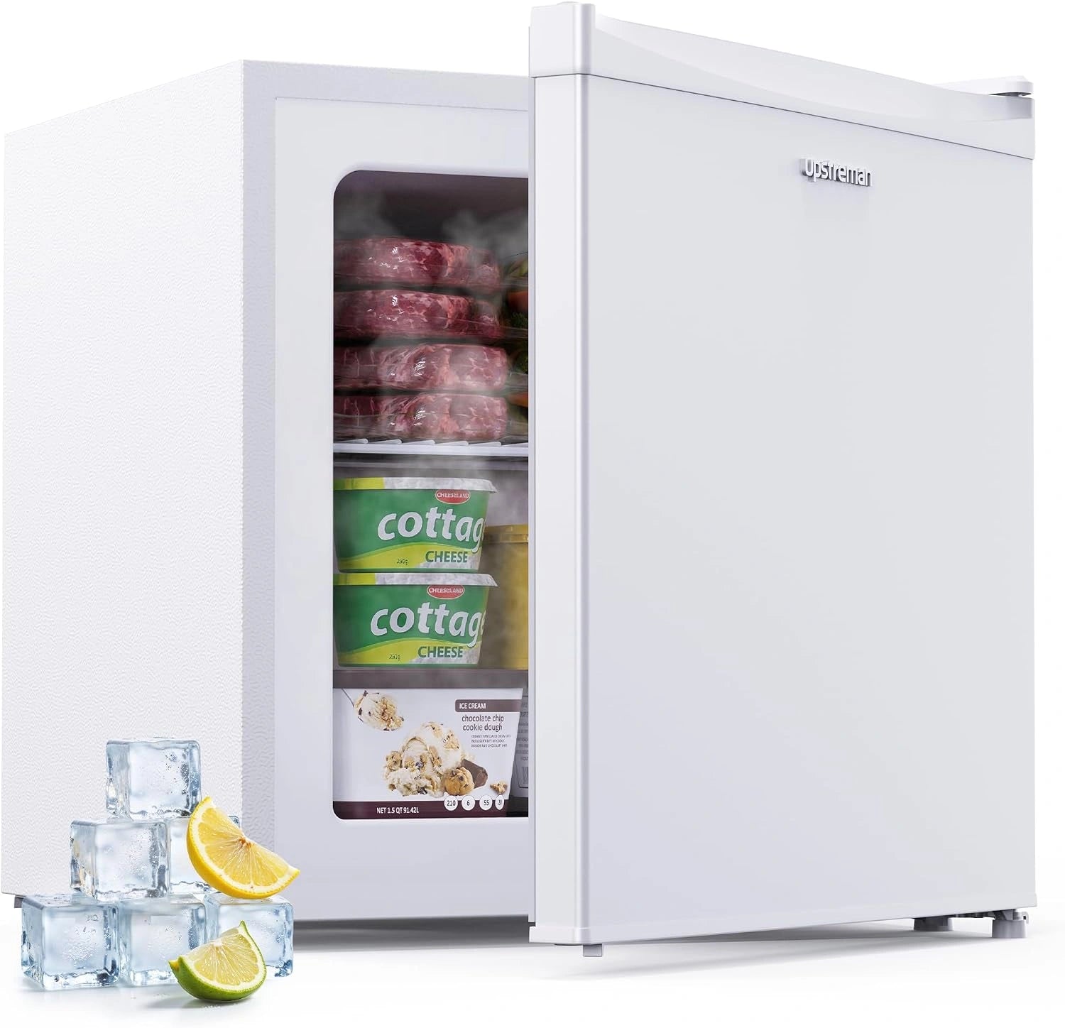 Upstreman 35 L Mini Cong¨¦lateur, Blanc, Petit Cong¨¦lateur de 4 ¨¦toiles, 21¡æ, UF35, Porte R¨¦versible, ¨¦conomie d'¨¦nergie, Mini Congelateur pour Chambre
