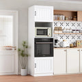 MSFE Colonne Four et Micro Onde Encastrable, Blanc Mat, Armoire Micro-Ondes 60x57.2x207 cm, Exp¨¦di¨¦ en 2 Colis, Armoire de Cuisine avec ¨¦tag¨¨re