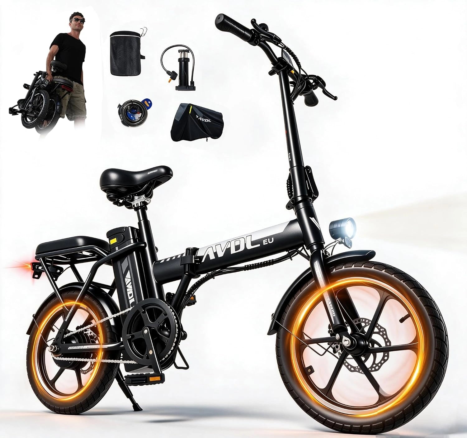 V¨¦lo ¨¦lectrique Adulte 16', Mod¨¨le Mixte E-Bike£¬Max 120 kg, Batterie Amovible 36 V 12,8 Ah, Autonomie 35 km, Assistance au P¨¦dalage, Double Freinage