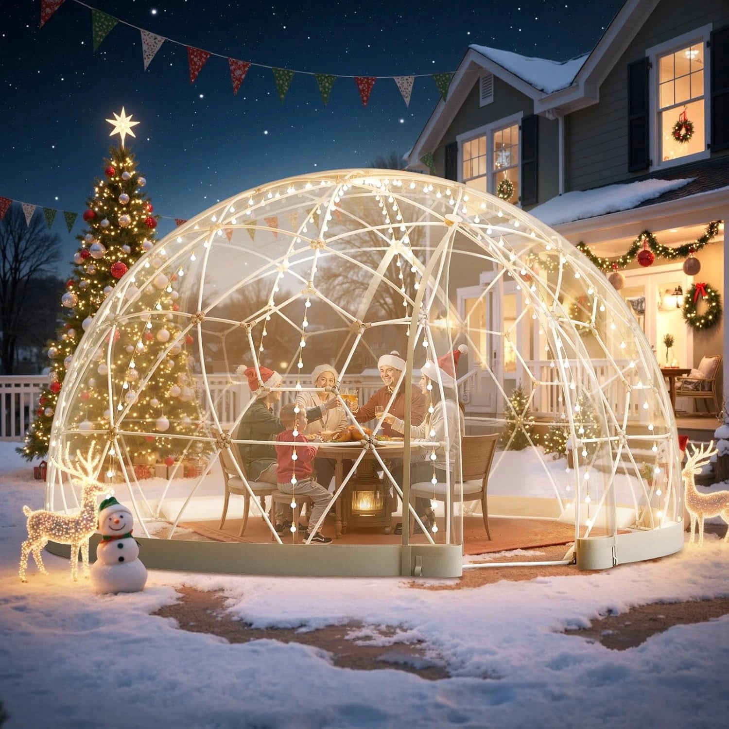 VEVOR Tente ¨¤ Bulle D?me, 2,9 x 1,7 m, 2 ¨¤ 4 Personnes, Tente Igloo Bulle Transparente R¨¦sistante, Arri¨¨re-Cour, avec Fen¨ºtres pour Ext¨¦rieur, Camping