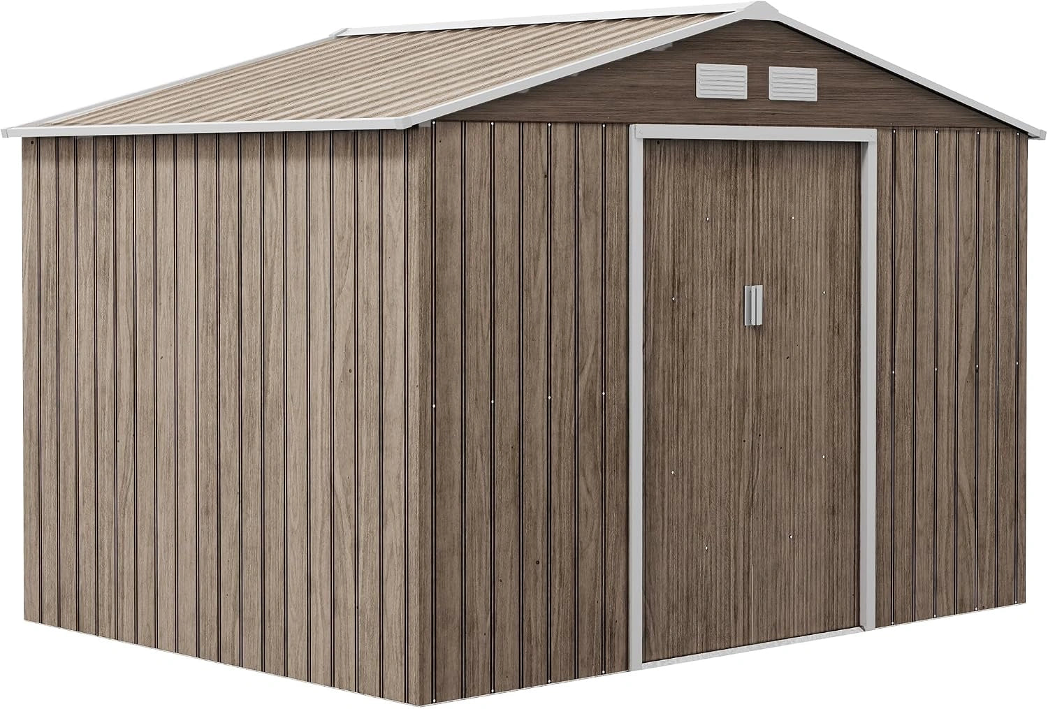 Outsunny Abri de Jardin Acier Galvanis¨¦ XXL 5,4 m2 Kit Fondation Marron, 4 A¨¦rations, 277x195x192 cm, Cabane de Jardin, Cabanon Rangement Outils