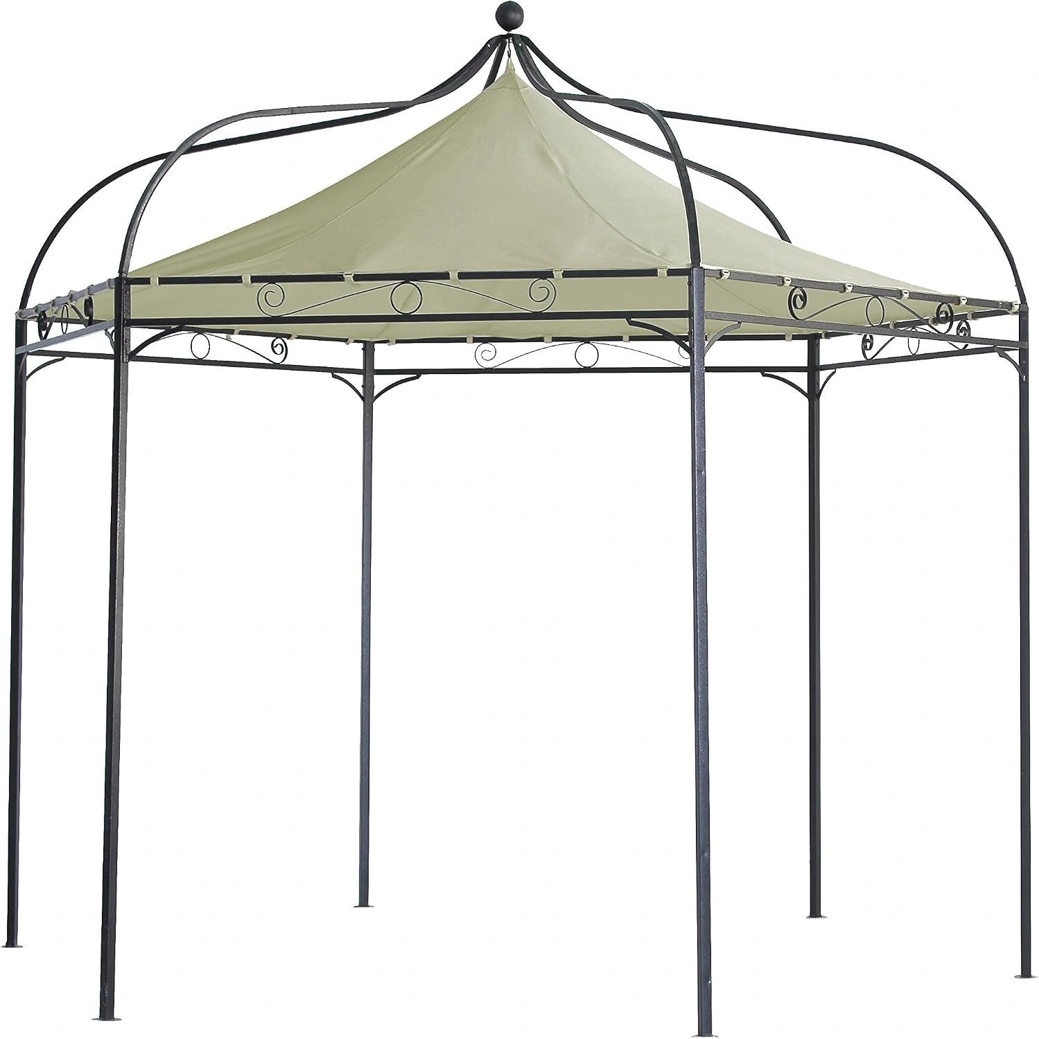 DEGAMO Tonnelle de jardin Modena 6 pans 320 cm, structure en acier solide noir, toit naturel avec rev¨ºtement imperm¨¦able