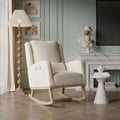 Fauteuil ¨¤ Bascule, pour Salon et Chambre (Beige Lin1, Chaise Ber?ante Ergonomique Beige avec Coussin, Rocking Chair, Tissu Lin, avec Main Courante)