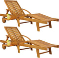 Casaria Chaise Longue en Bois avec Roues Jardin 2X, 2 personnes, Chaise Pliante Avec Roues Type Transat Bain De Soleil Chaise Bois, chaleureux robuste