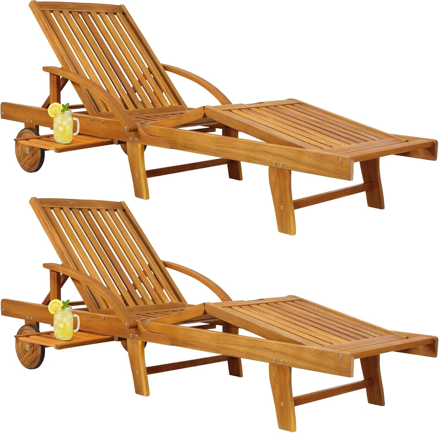 Casaria Chaise Longue en Bois avec Roues Jardin 2X, 2 personnes, Chaise Pliante Avec Roues Type Transat Bain De Soleil Chaise Bois, chaleureux robuste